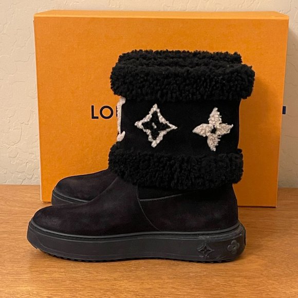 Louis Vuitton Snowdrop Flat Ankle Boots 7 37 Black Suede Shearling Excellent! - Picture 8 of 16